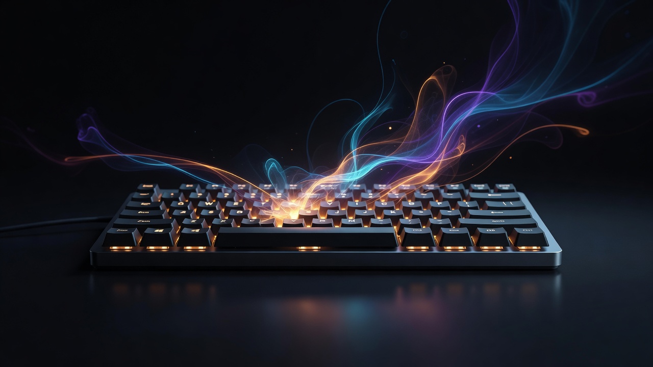 Um teclado brilhando com uma luz interior quente