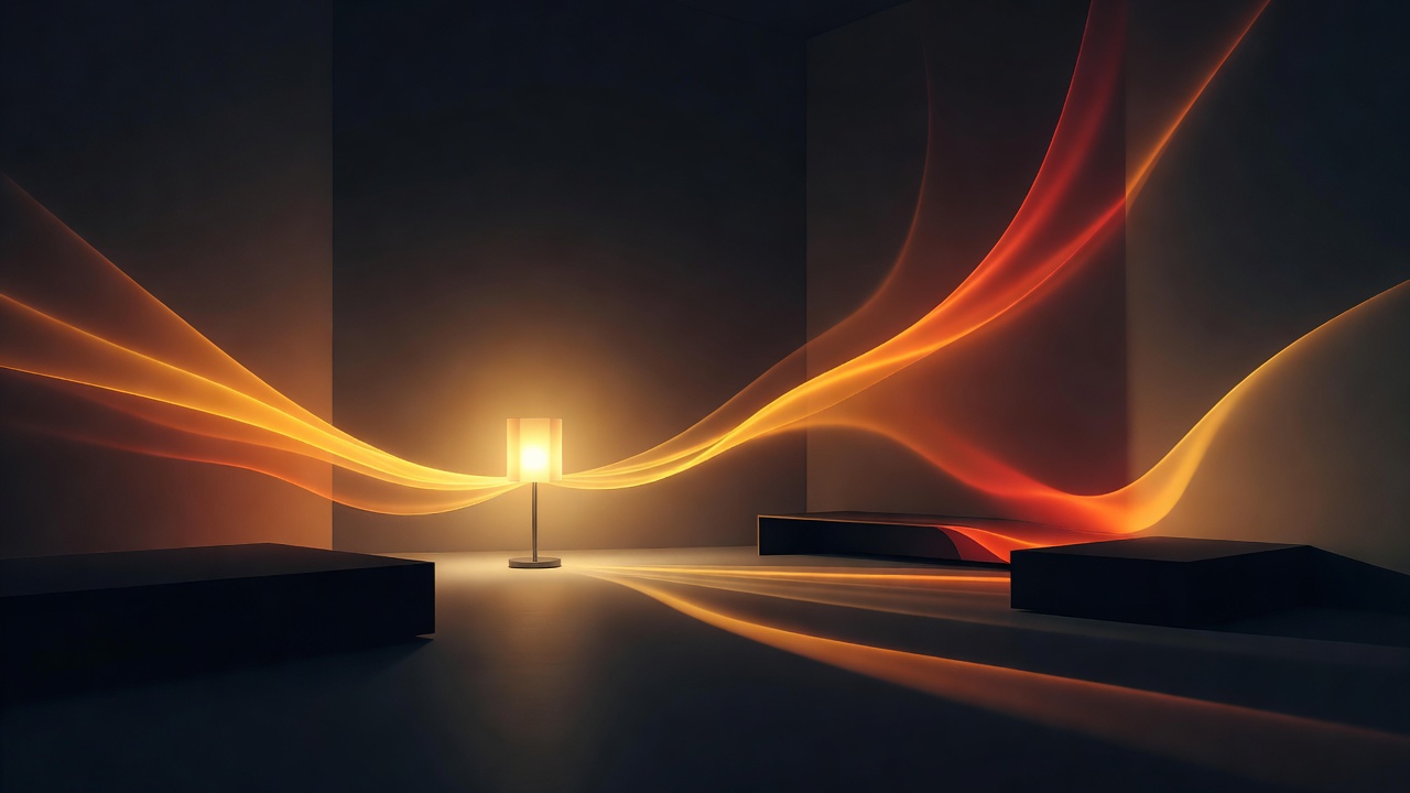 Uma sala se aquecendo com a luz que se espalha de uma luminária para os cantos