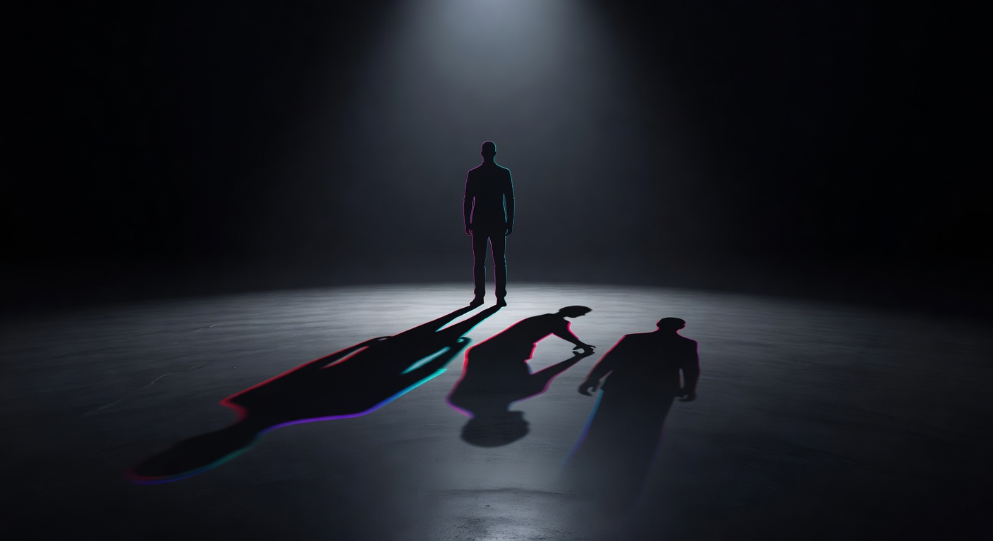 Três sombras sobrepostas lançadas por uma única figura, cada sombra representando um padrão diferente de personalidade